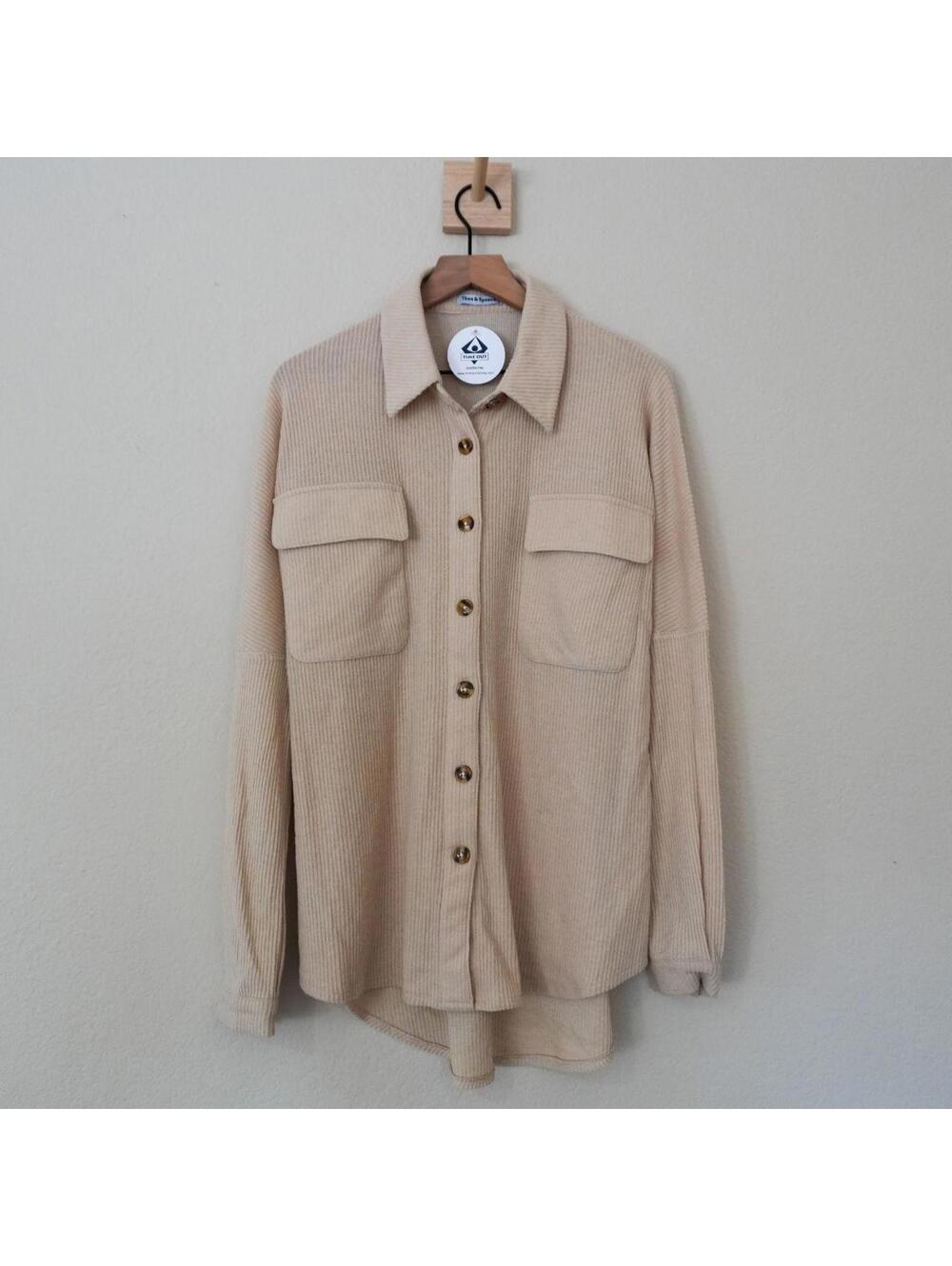 Theo Spence Shirt Women's XS Cream Button Down Front Pocket